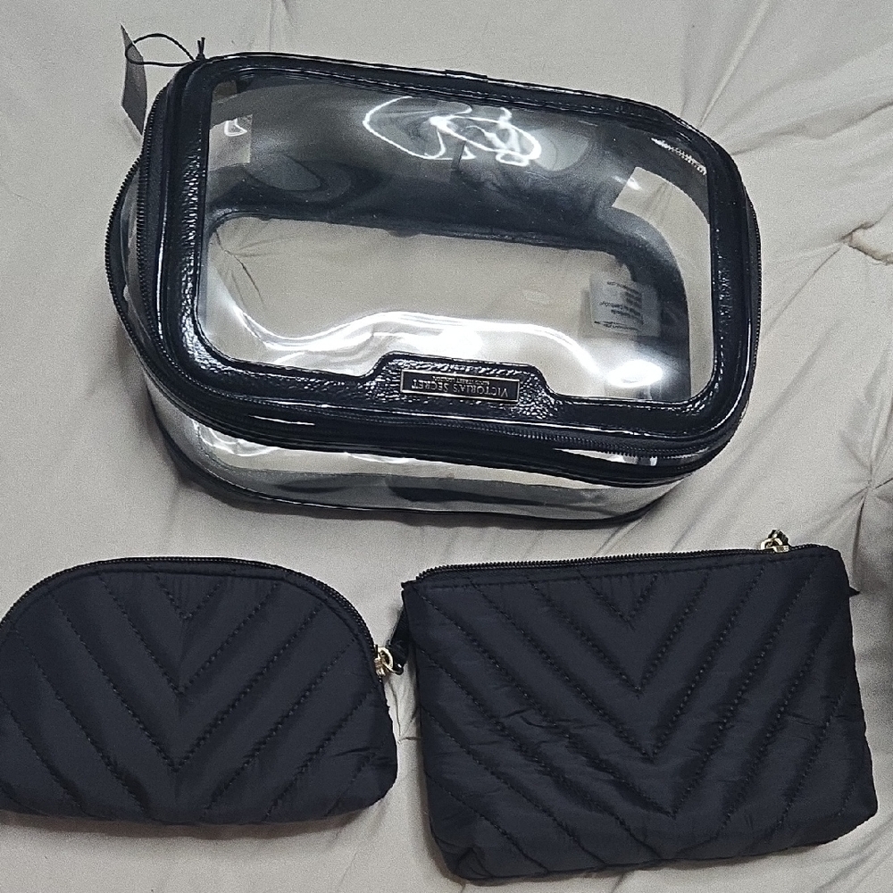 Victoria's Secret Black and Clear Travel Bag Trio
